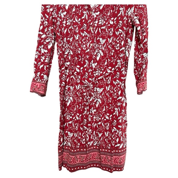 LOFT Women’s Red & White Midi Shift Dress with Tie Belt Size Medium - Picture 3 of 5